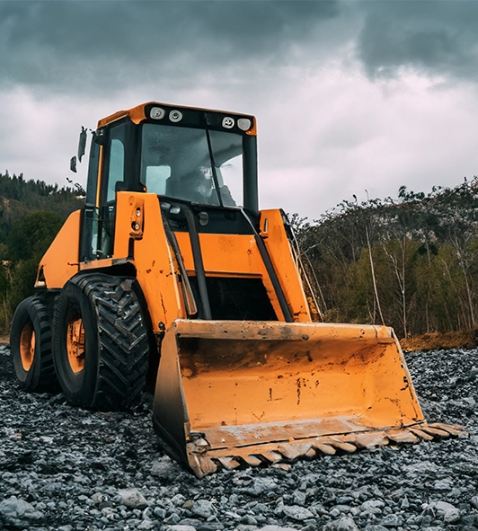 A small orange bulldozer.